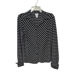 Womens Retro Striped Button Up Top Small Black Preppy Retro Old Money Office